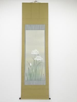 国井道成筆　菖蒲図　肉筆絹本掛軸（共箱・二重箱）